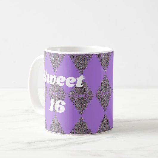 Sweet 16 Paarse Diamond Pattern-viering Koffiemok (Voorkant links)