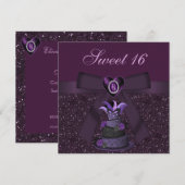 Sweet 16 Paarse Diva Cake & Jewel Heart Invites Kaart (Voorkant / Achterkant)