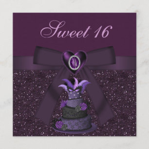 Sweet 16 Paarse Diva Cake & Jewel Heart Invites Kaart
