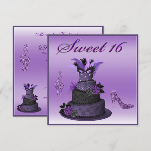 Sweet 16 Paarse divablak, met sparkle High Heels Kaart (Voorkant / Achterkant)