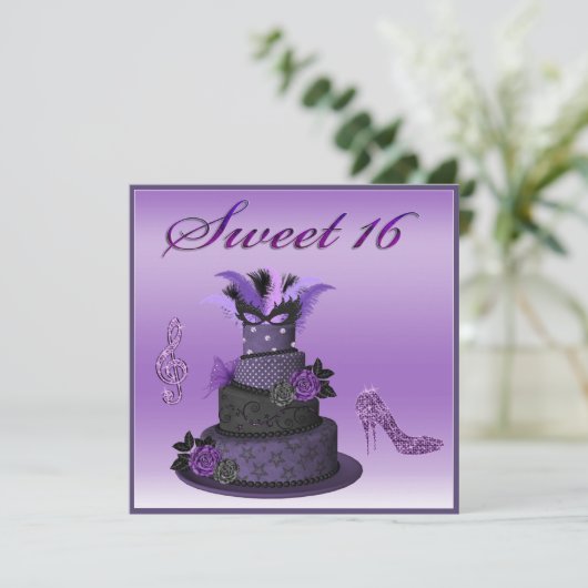 Sweet 16 Paarse divablak, met sparkle High Heels Kaart (Staand voorkant)