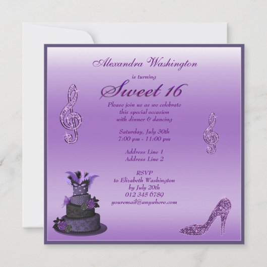 Sweet 16 Paarse divablak, met sparkle High Heels Kaart (Achterkant)