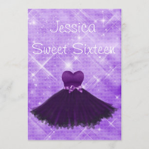 Sweet 16 Paarse Dress Silver Glitter Birthday Kaart
