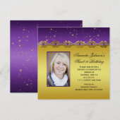 Sweet 16 Paarse en goudastars Kaart (Voorkant / Achterkant)