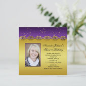 Sweet 16 Paarse en goudastars Kaart (Staand voorkant)