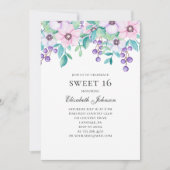 Sweet 16. Paarse en roze bloemen. 16e verjaardag Kaart (Voorkant)