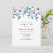Sweet 16. Paarse en roze bloemen. 16e verjaardag Kaart (Staand voorkant)