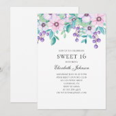 Sweet 16. Paarse en roze bloemen. 16e verjaardag Kaart (Voorkant / Achterkant)