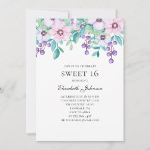 Sweet 16. Paarse en roze bloemen. 16e verjaardag Kaart