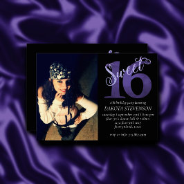 Sweet 16 | Paarse faux glitter foto aandenken Kaart