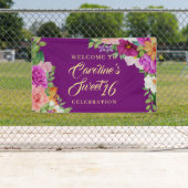 Sweet 16 Paarse Floral Waterverf Bouquet Welkom Spandoek (Insitu)