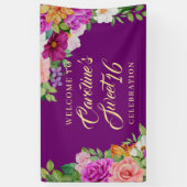 Sweet 16 Paarse Floral Waterverf Bouquet Welkom Spandoek (Verticaal)