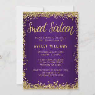 Sweet 16 Paarse Glitter Birthday Kaart