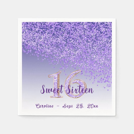 Sweet 16: Paarse glitter en monogram vallen Servet (Voorkant)
