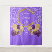 Sweet 16 Paarse Glitter & Glitter Feestballonnen Wandkleed (Voorkant)