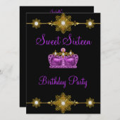 Sweet 16 Paarse Gold Black Princess Event Kaart (Voorkant / Achterkant)