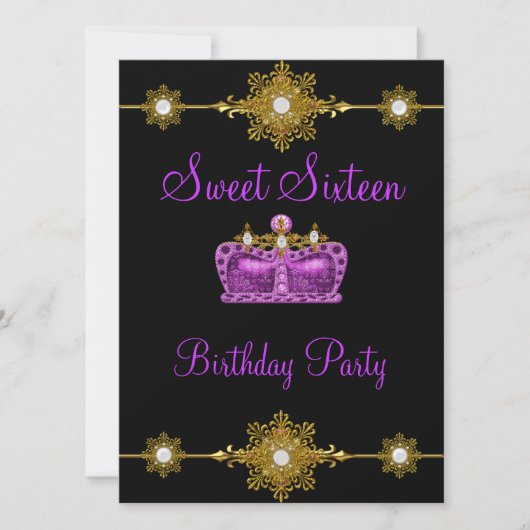 Sweet 16 Paarse Gold Black Princess Event Kaart (Voorkant)