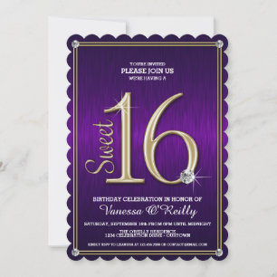 Sweet 16 Paarse/Gold Metallic Party-uitnodigingen Kaart