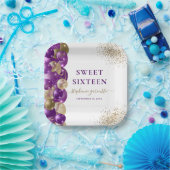 Sweet 16 Paarse Gouden Sparkle Balloon Papieren Bordje (Feest)