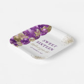 Sweet 16 Paarse Gouden Sparkle Balloon Papieren Bordje (Gebogen)