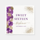 Sweet 16 Paarse Gouden Sparkle Balloon Servet (Voorkant)