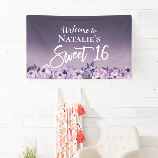 Sweet 16 Paarse gradiënt van Floral Elegant Spandoek (Insitu)