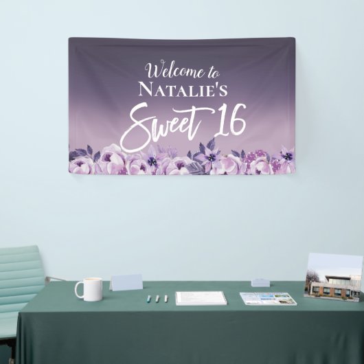 Sweet 16 Paarse gradiënt van Floral Elegant Spandoek (Beurs)