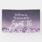 Sweet 16 Paarse gradiënt van Floral Elegant Spandoek (Horizontaal)