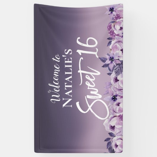 Sweet 16 Paarse gradiënt van Floral Elegant Spandoek (Verticaal)