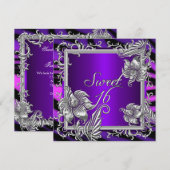 Sweet 16 Paarse Hot Pink Silver Sweet Sixteen Kaart (Voorkant / Achterkant)