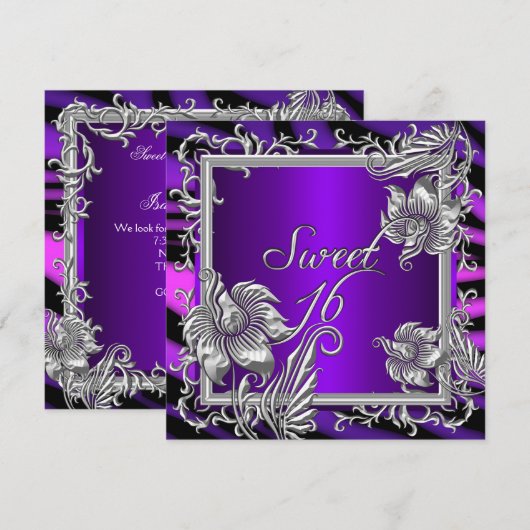 Sweet 16 Paarse Hot Pink Silver Sweet Sixteen Kaart (Voorkant / Achterkant)