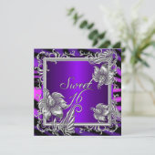 Sweet 16 Paarse Hot Pink Silver Sweet Sixteen Kaart (Staand voorkant)