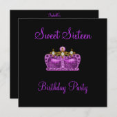 Sweet 16 Paarse kroonprinses Event Black Kaart (Voorkant / Achterkant)