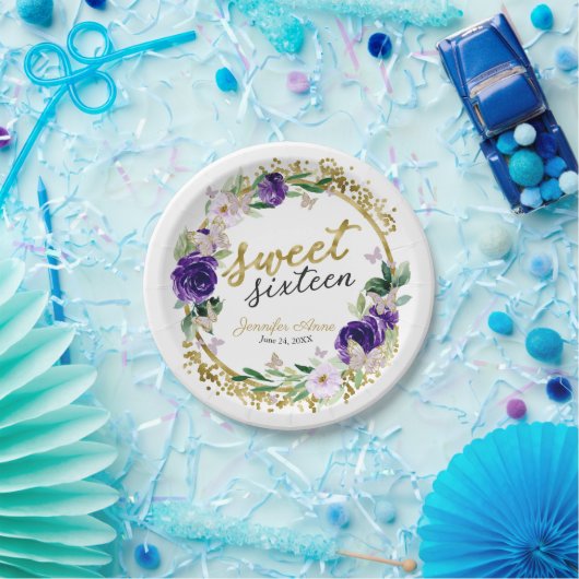 Sweet 16 Paarse lavender Floral Butterfly Papieren Bordje (Feest)