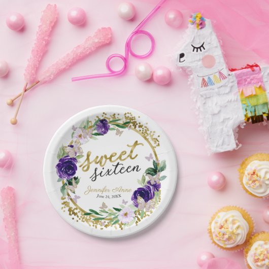 Sweet 16 Paarse lavender Floral Butterfly Papieren Bordje (Feest)