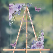 Sweet 16 Paarse Lila Bloemen Zilver Welkom Acryl Bord (Neutraal)