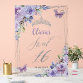 Sweet 16 Paarse Lila Bloemen Zilver Welkom Acryl Bord (Huwelijk)