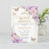 Sweet 16 Paarse Lila roze bloemenvlinders Kaart (Staand voorkant)