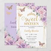 Sweet 16 Paarse Lila roze bloemenvlinders Kaart (Voorkant / Achterkant)