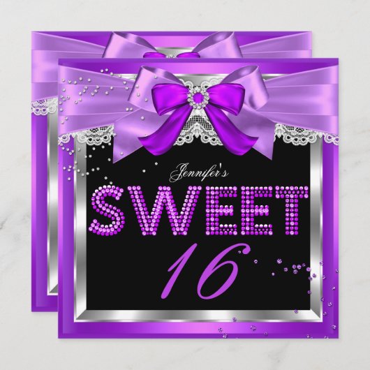 Sweet 16 Paarse Magenta Glitter Glam Birthday Kaart (Voorkant / Achterkant)