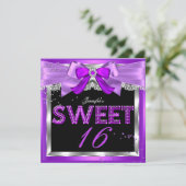 Sweet 16 Paarse Magenta Glitter Glam Birthday Kaart (Staand voorkant)
