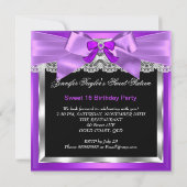 Sweet 16 Paarse Magenta Glitter Glam Birthday Kaart (Achterkant)