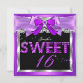 Sweet 16 Paarse Magenta Glitter Glam Birthday Kaart (Voorkant)