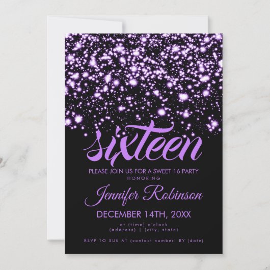 Sweet 16 Paarse Midnight Glam Kaart (Voorkant)