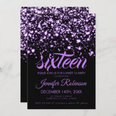 Sweet 16 Paarse Midnight Glam Kaart (Voorkant / Achterkant)