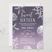 Sweet 16 Paarse Ombre Beach Starfish Seashells Kaart (Voorkant)