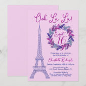 Sweet 16 Paarse Paris Eiffeltoren Verjaardagsfeest Kaart (Voorkant / Achterkant)
