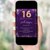Sweet 16 paarse roos gouden schitteringen kaart
