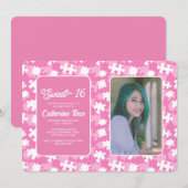 Sweet 16 Paarse roze en witte puzzel foto Kaart (Voorkant / Achterkant)