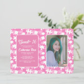 Sweet 16 Paarse roze en witte puzzel foto Kaart (Staand voorkant)